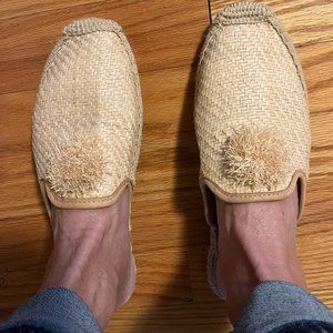 Soludos Beige Raffia Pom Mules